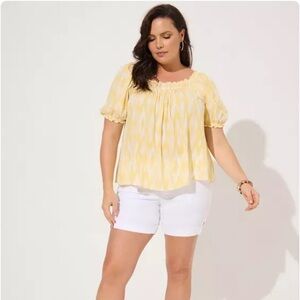 NWT Torrid Washable Gauze Smocked Yoke Top Ikat Yellow  Sz 2 2x 18-20